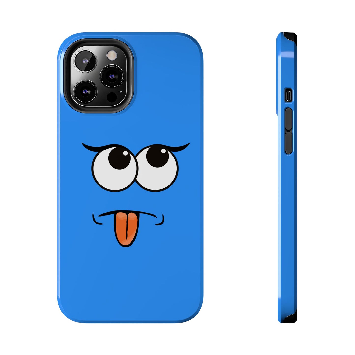 Silly Tongue Out Cartoon Face Blue Background Tough Phone Case | Funny