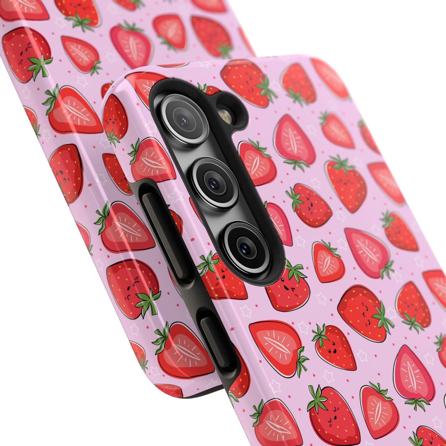 Kawaii Strawberry Cartoon Pattern Pink Aesthetic Tough Phone Case | Food