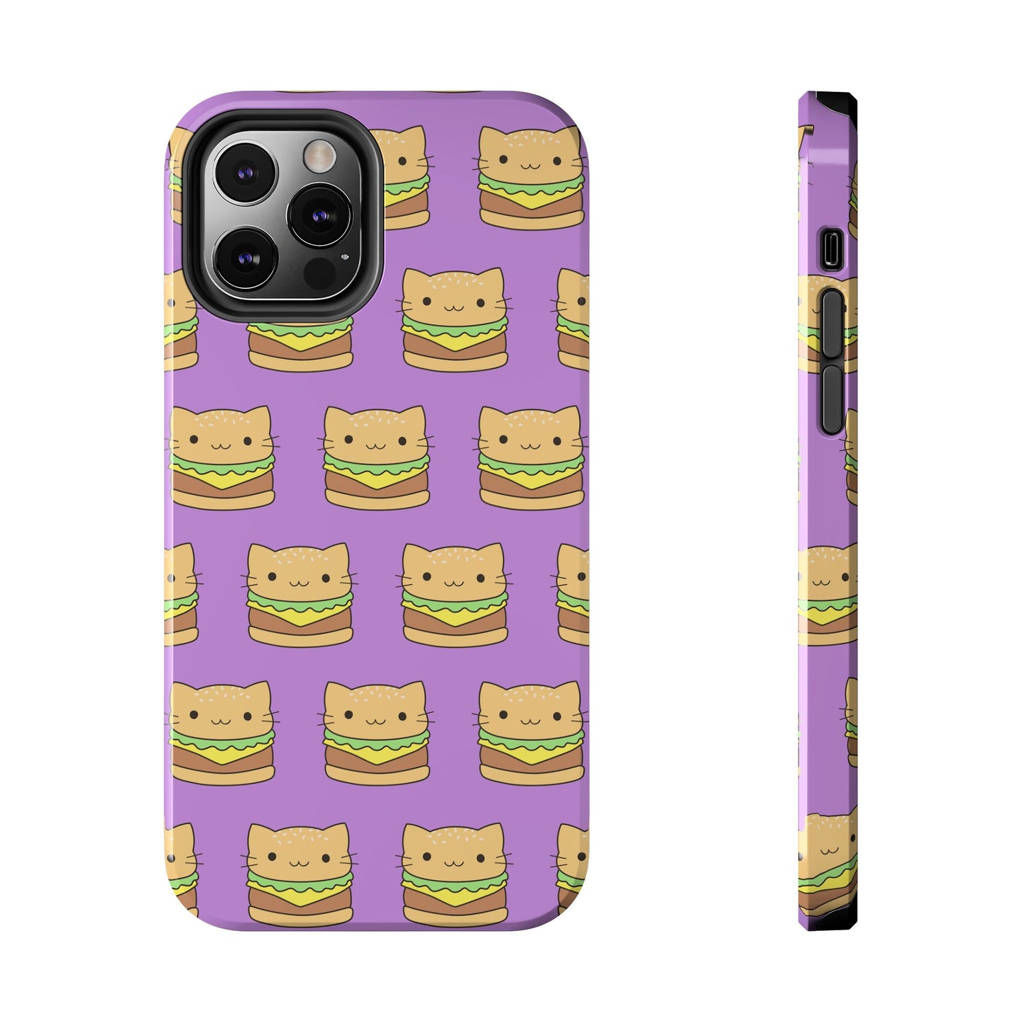 Kawaii Cat Burger Pattern Purple Background Cute Tough Phone Case | Food