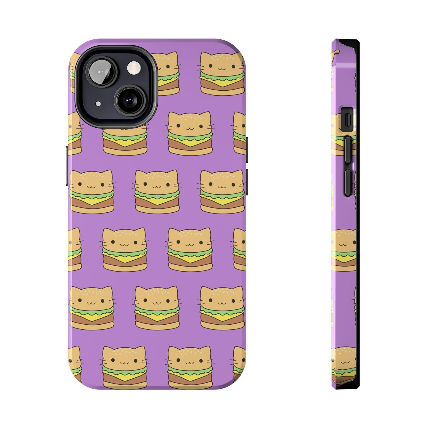 Kawaii Cat Burger Pattern Purple Background Cute Tough Phone Case | Food