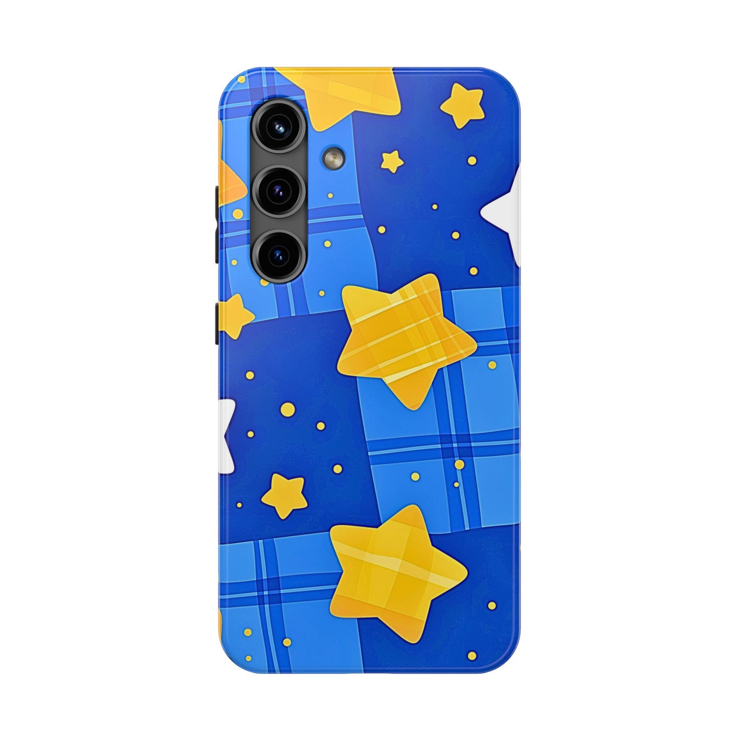 Funda resistente para teléfono con estampado de estrellas y cuadros preppy | Estética
