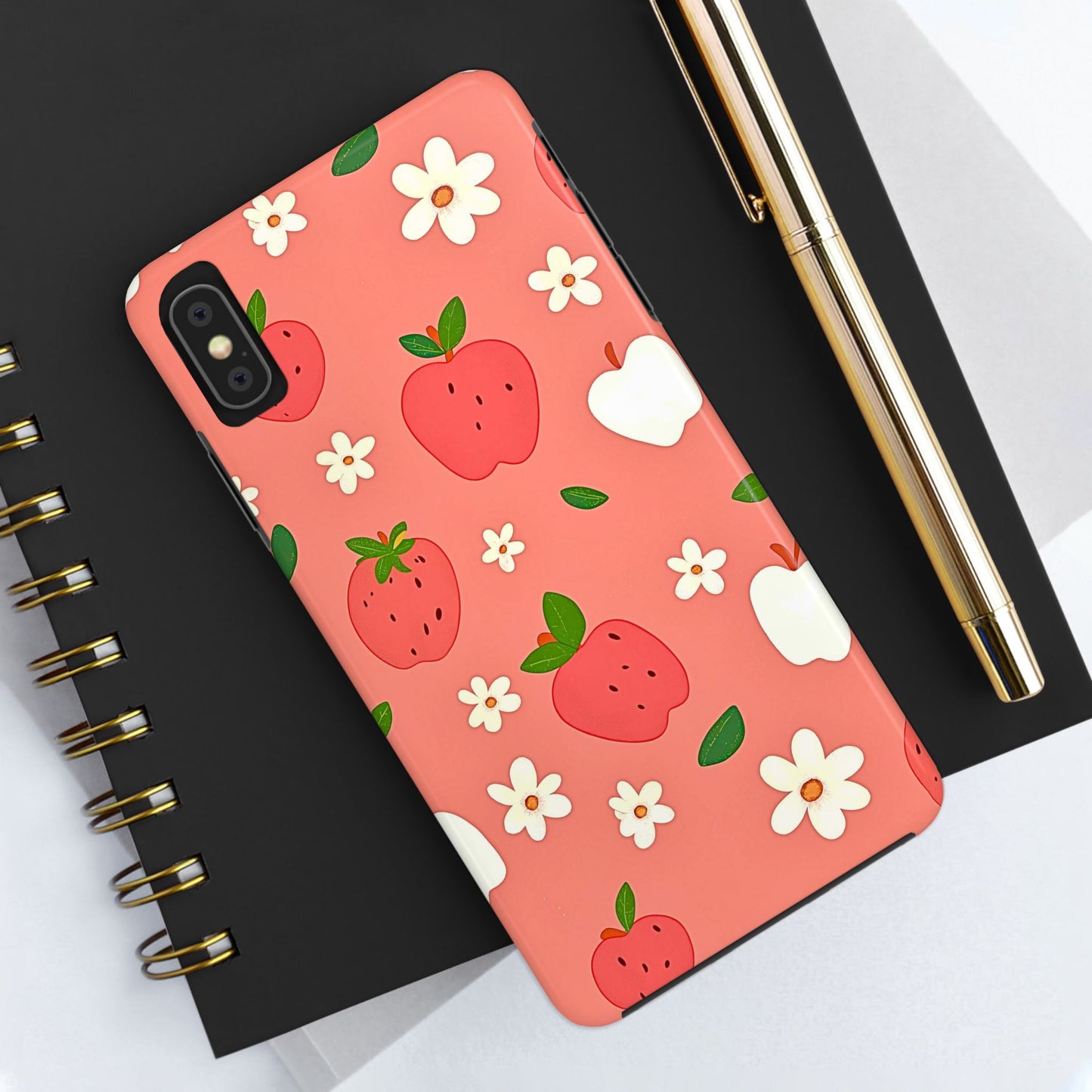 Strawberry Apple Flower Pattern Pink Tough Phone Case | Aesthetic