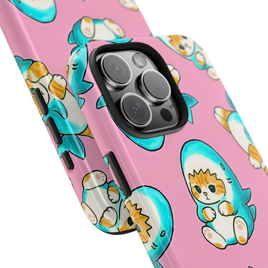 Pink Cute Shark Cats Pattern Tough Phone Case | Animals