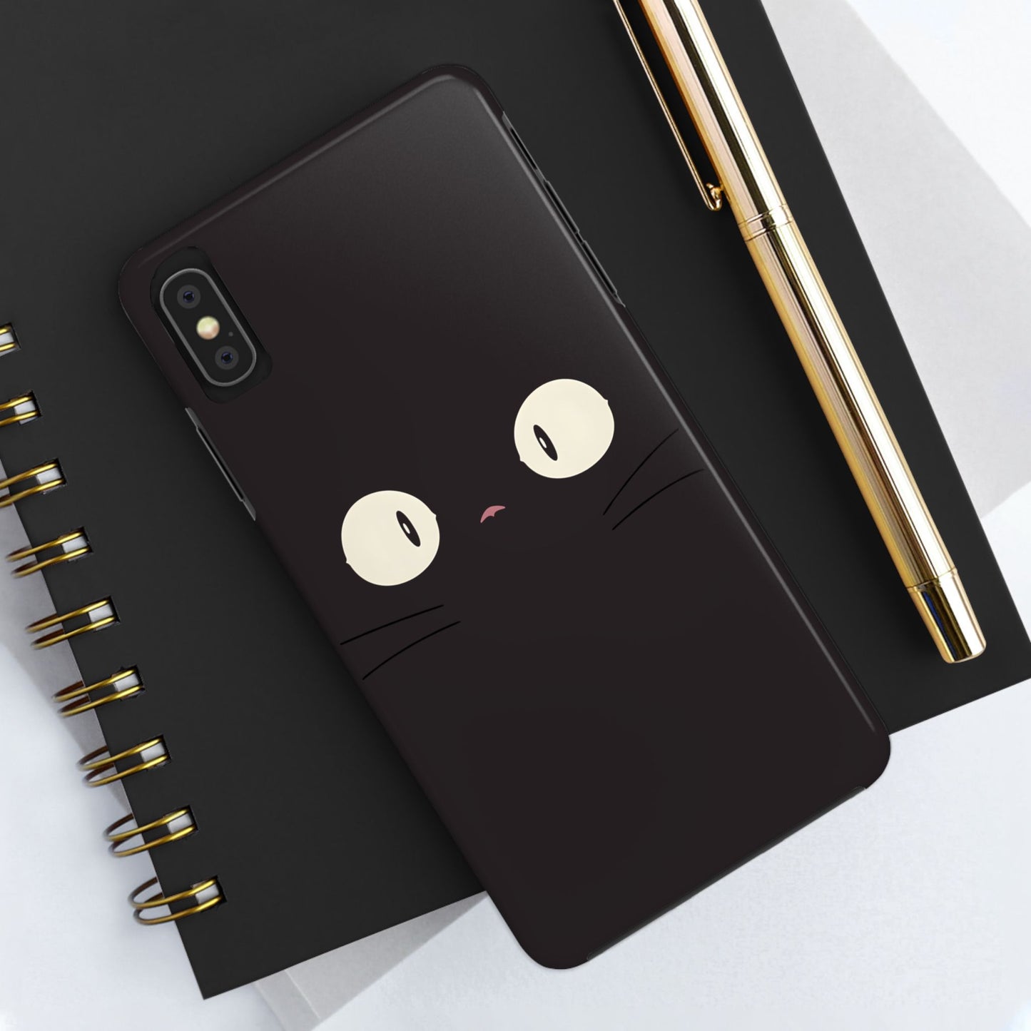 Adorable Black Cat Face and Eyes Minimal Tough Phone Case | Animals