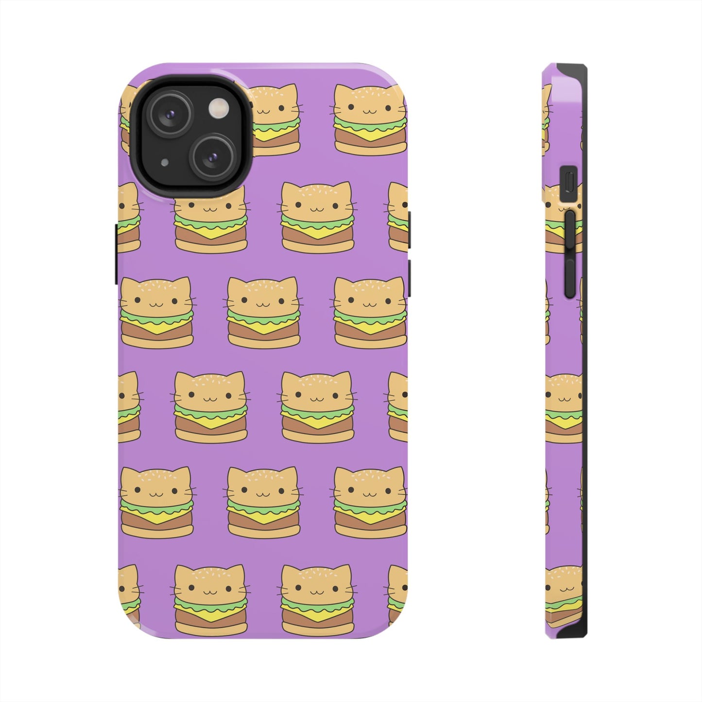 Kawaii Cat Burger Pattern Purple Background Cute Tough Phone Case | Food