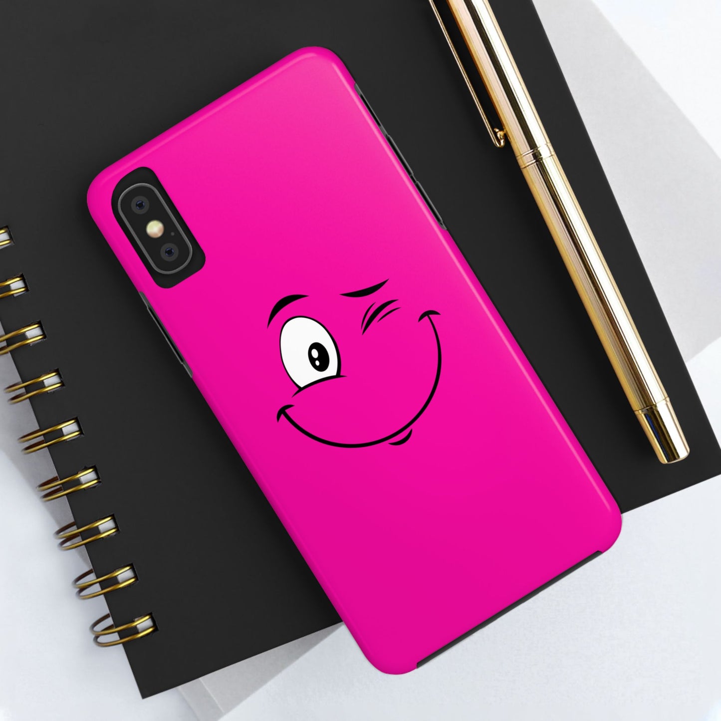 Winking Face Pink Background Cheeky Cartoon Style Tough Phone Case | Funny