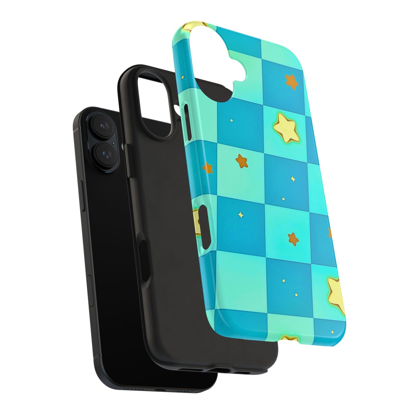 Vibrant Preppy Checkered Blue & Yellow Stars Tough Phone Case | Aesthetic