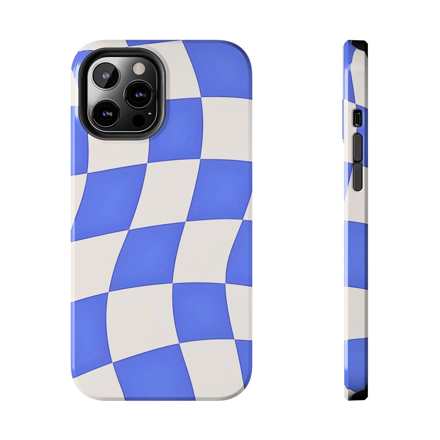 Funda resistente para teléfono con estampado ondulado de cuadros azules | Estética