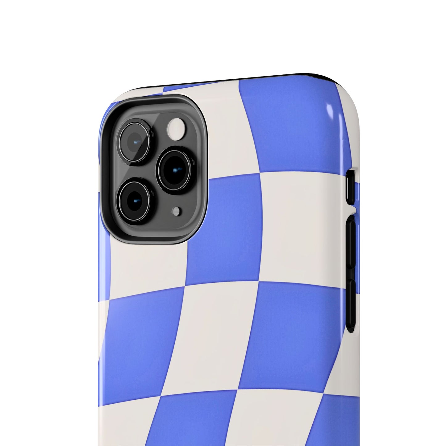 Funda resistente para teléfono con estampado ondulado de cuadros azules | Estética