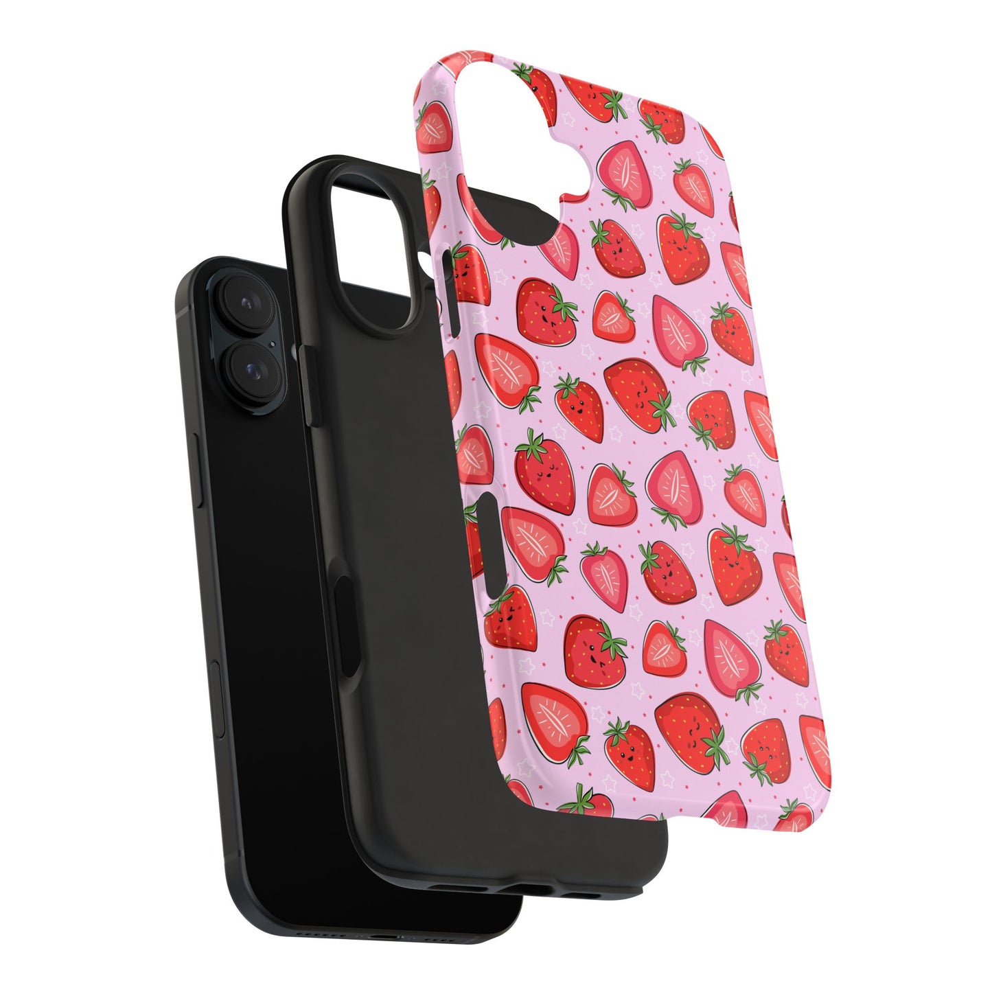Kawaii Strawberry Cartoon Pattern Pink Aesthetic Tough Phone Case | Food