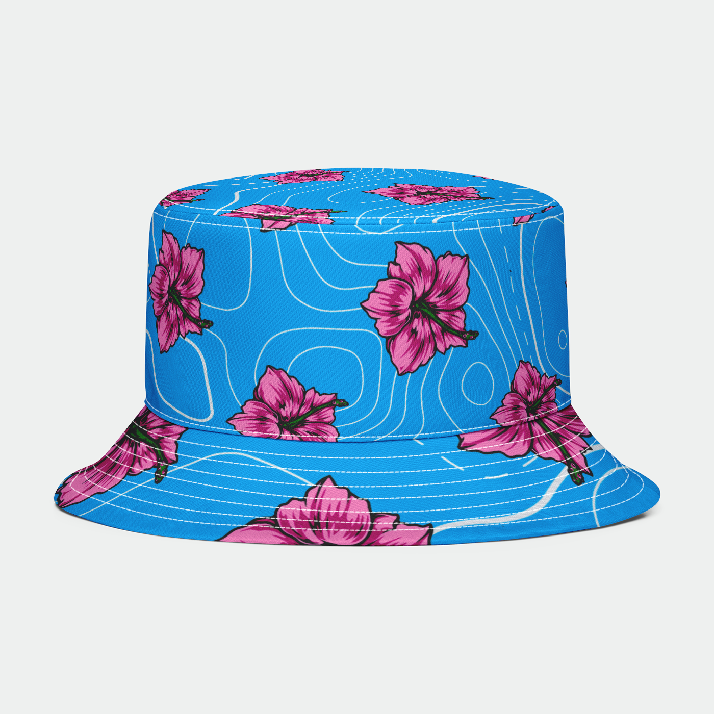 Rad Palm Blue Hibiscus Bucket Hat