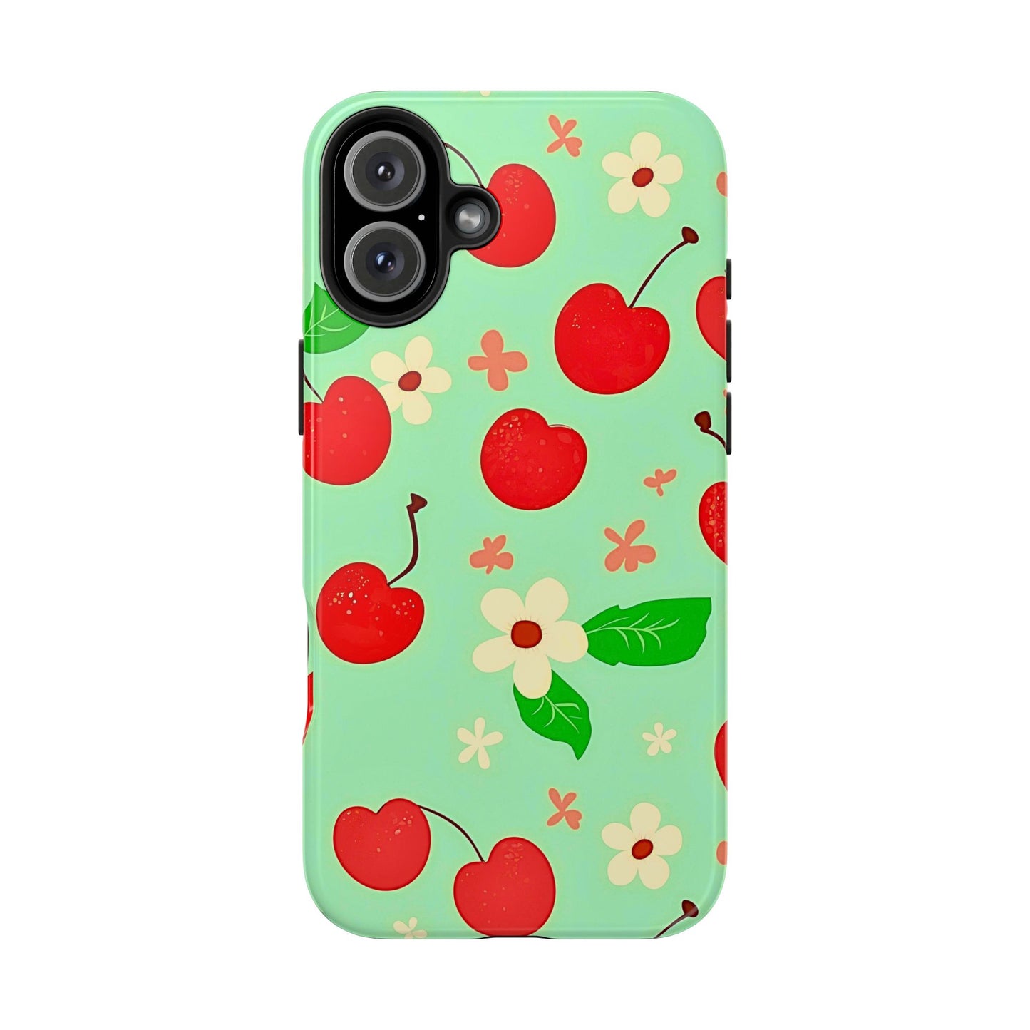 Cute Cherry Flower Pattern Mint Tough Phone Case | Aesthetic
