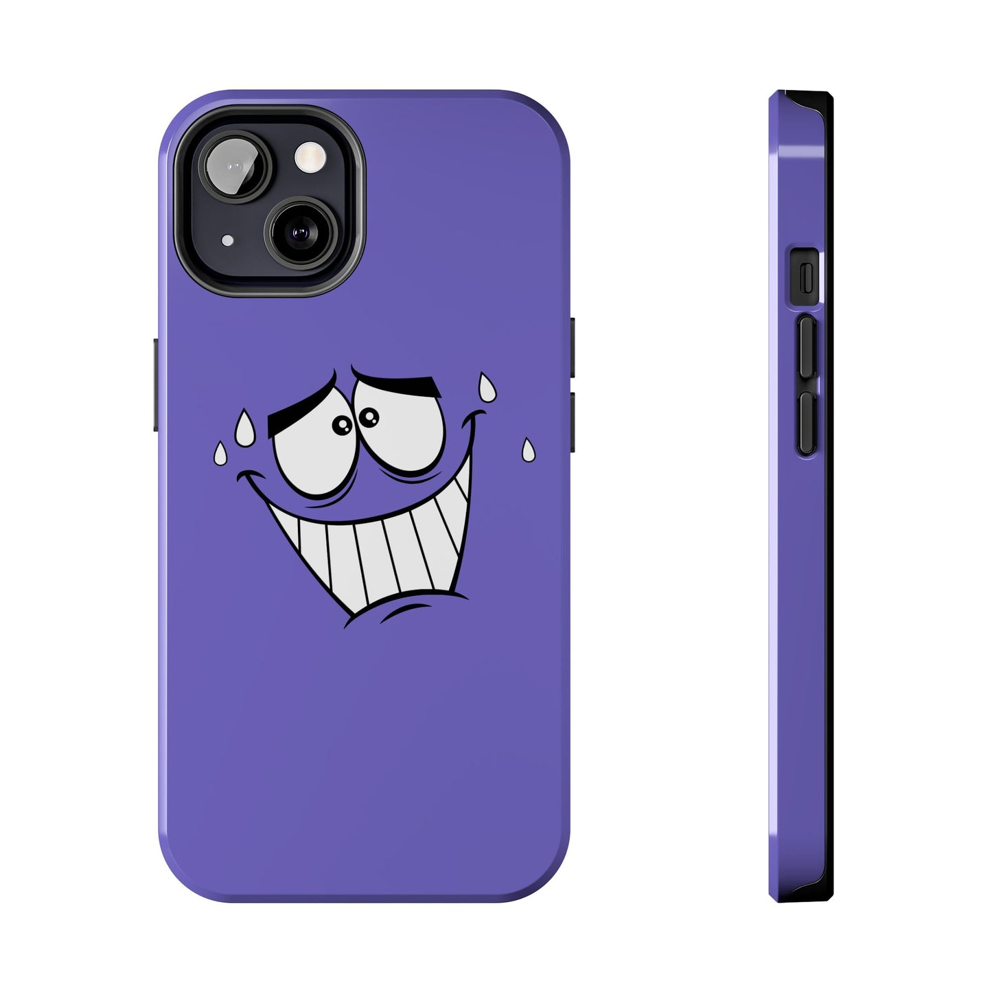 Awkward Nervous Cartoon Face Purple Background Tough Phone Case | Funny