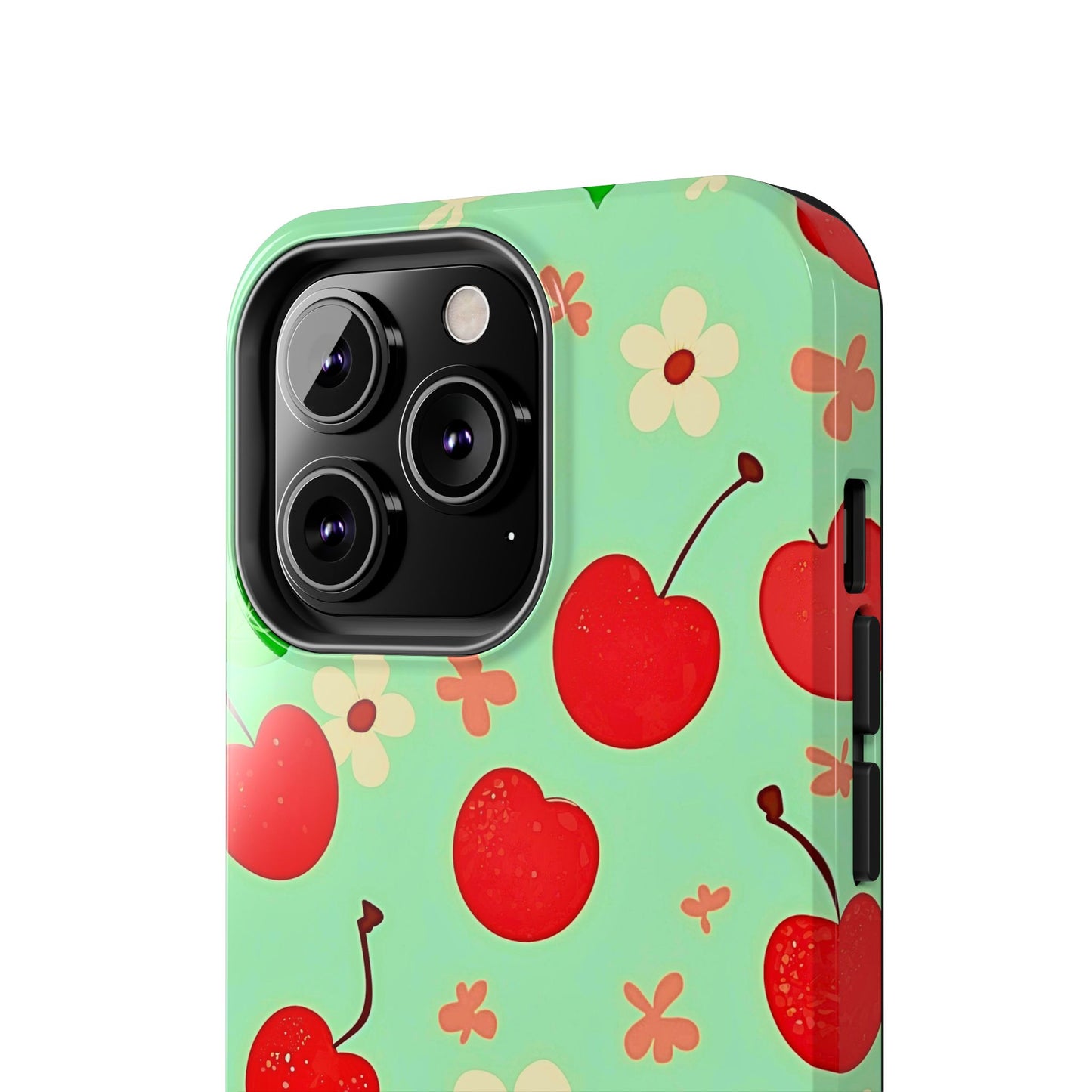 Cute Cherry Flower Pattern Mint Tough Phone Case | Aesthetic