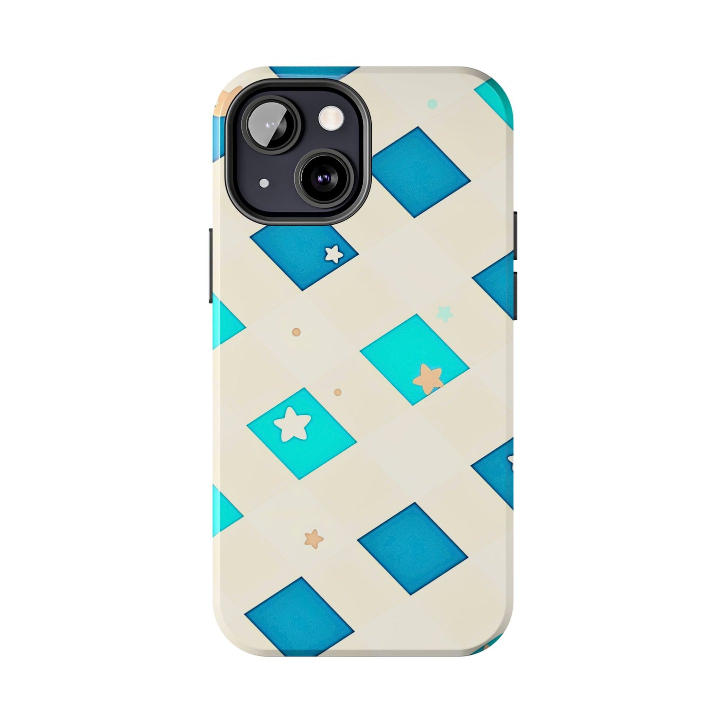 Modern Preppy Checkered Teal Stars Tough Phone Case | Aesthetic