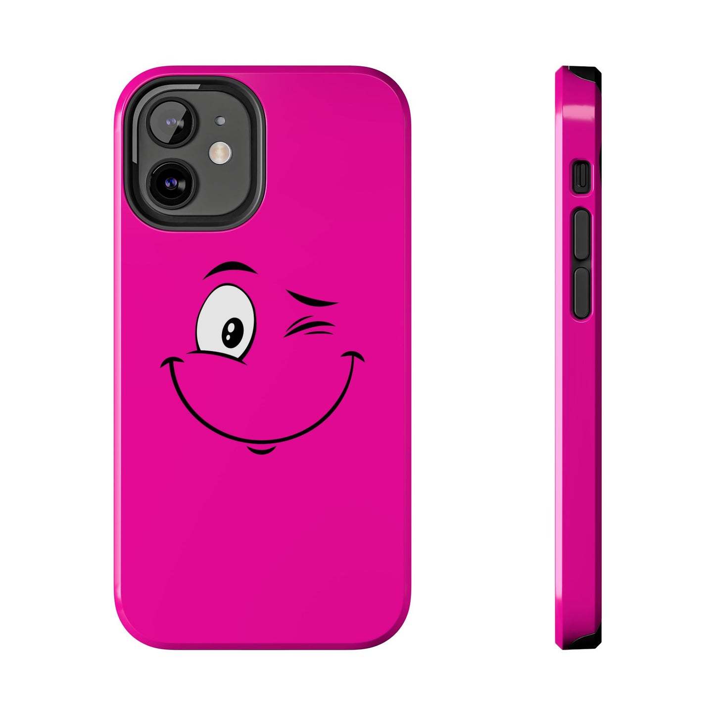 Winking Face Pink Background Cheeky Cartoon Style Tough Phone Case | Funny