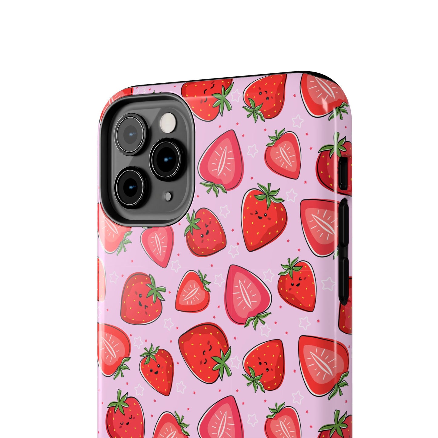 Kawaii Strawberry Cartoon Pattern Pink Aesthetic Tough Phone Case | Food