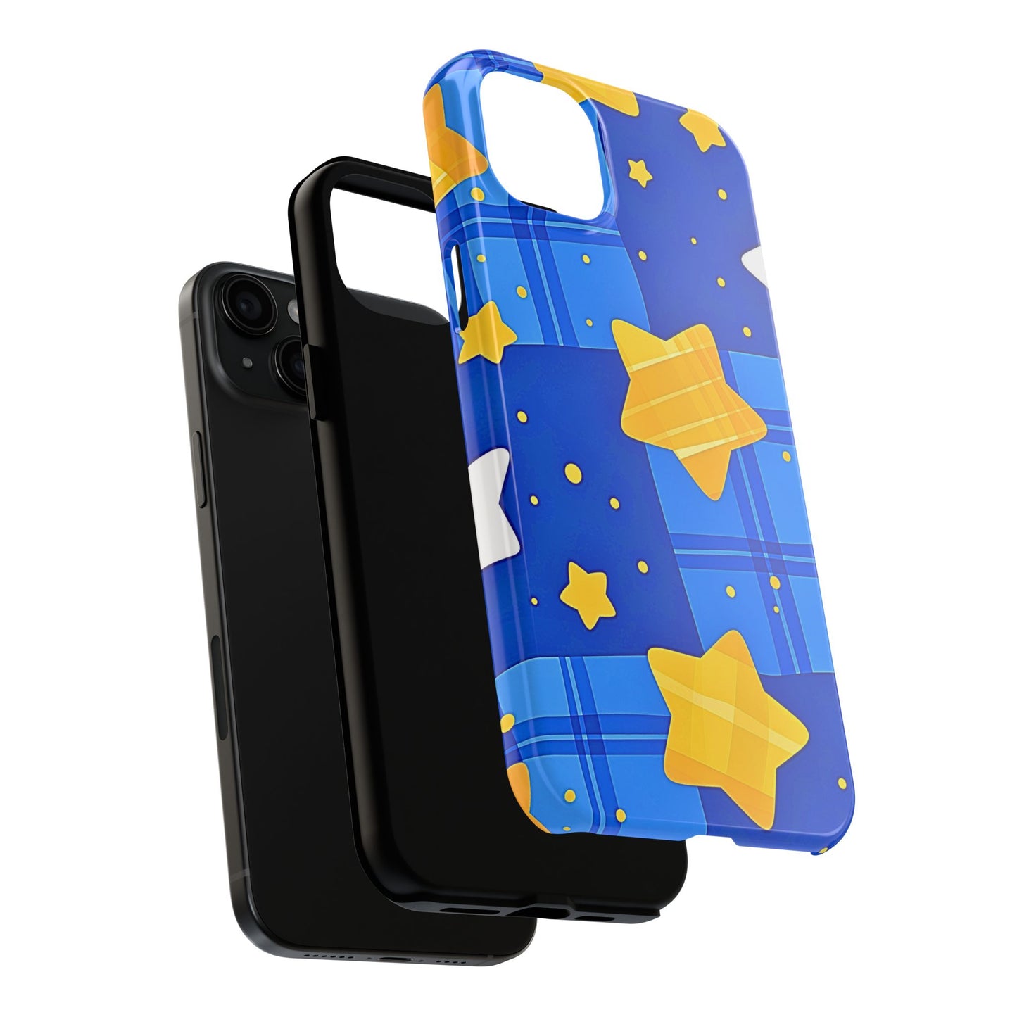 Funda resistente para teléfono con estampado de estrellas y cuadros preppy | Estética