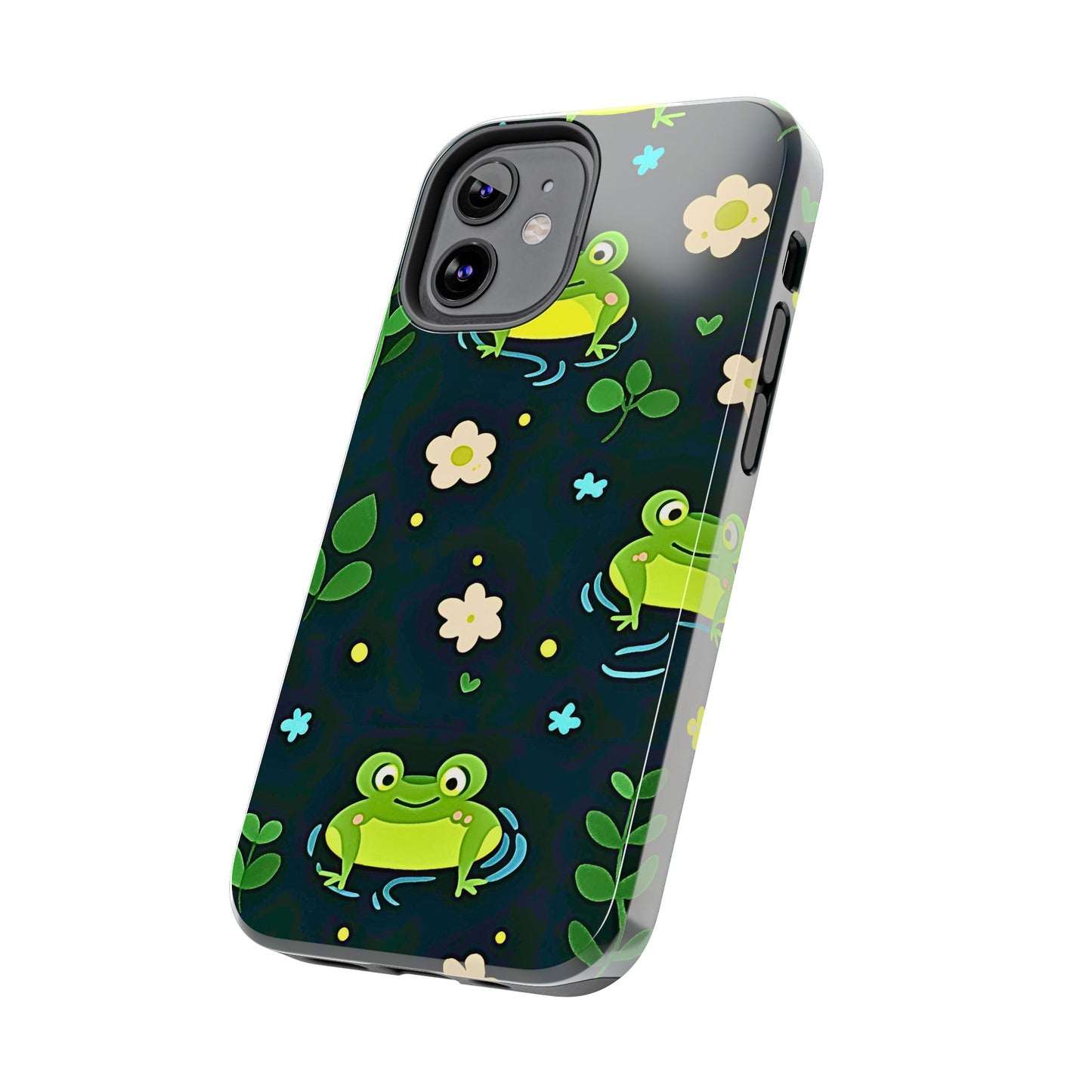 Kawaii Froggy Pattern Black Tough Phone Case | Animals