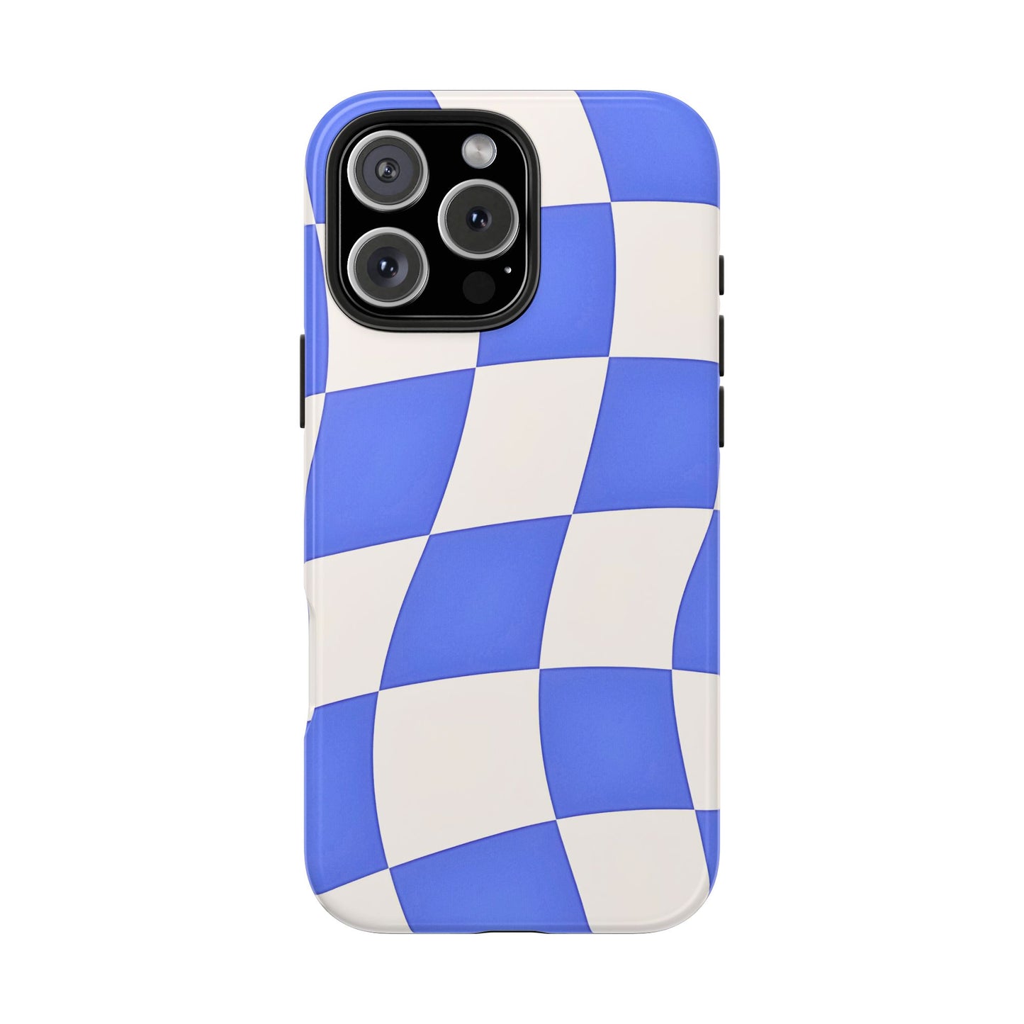 Funda resistente para teléfono con estampado ondulado de cuadros azules | Estética