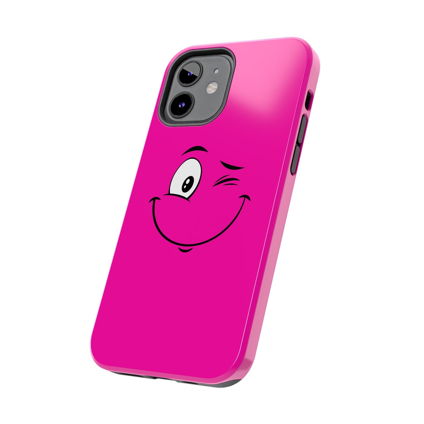 Winking Face Pink Background Cheeky Cartoon Style Tough Phone Case | Funny