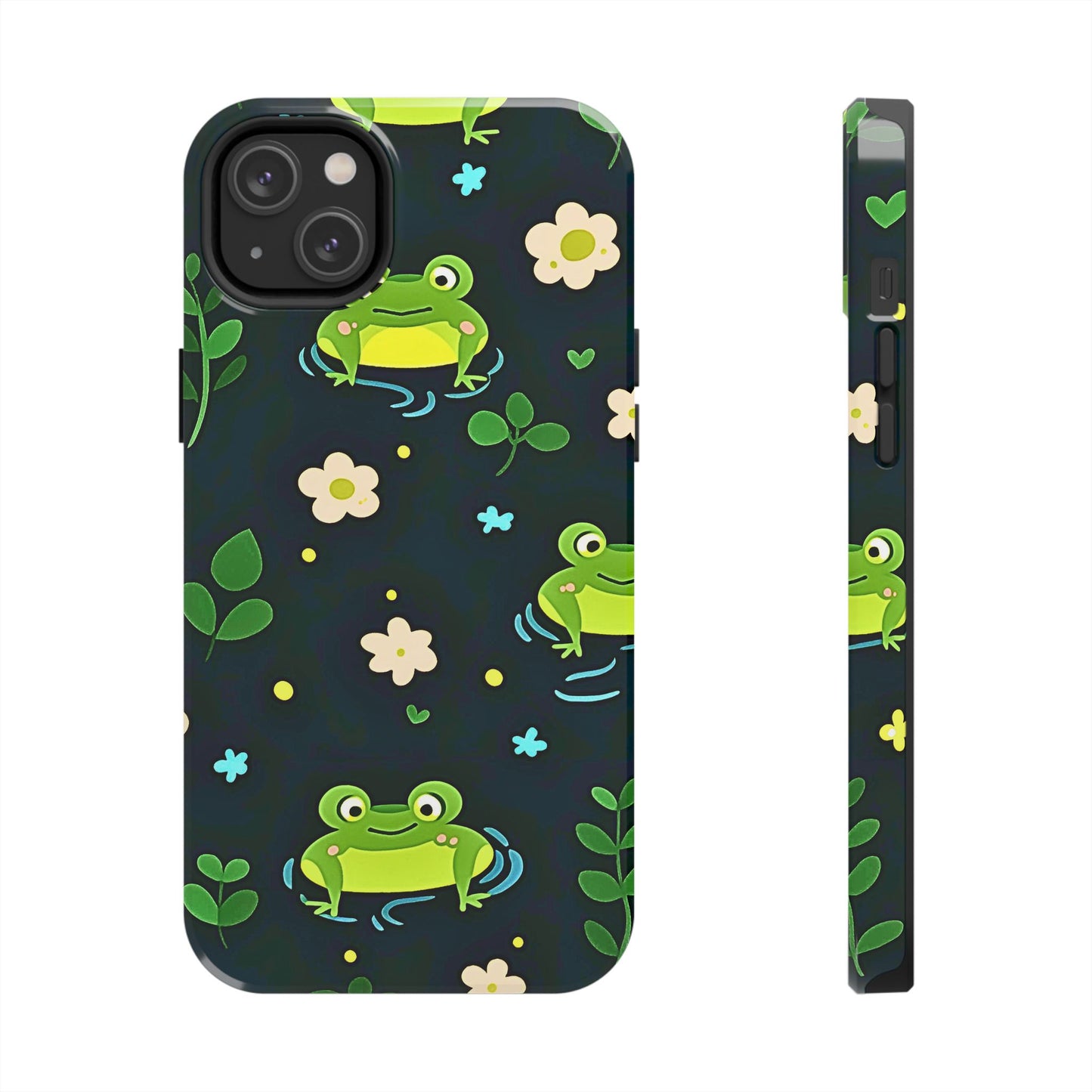 Kawaii Froggy Pattern Black Tough Phone Case | Animals