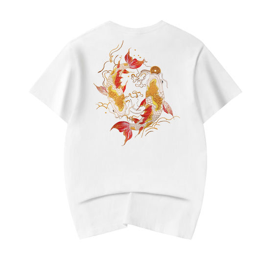 KH852 Golden Koi Fish Embroidery Tee