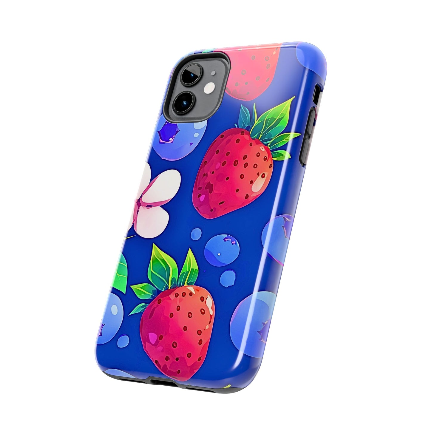 Cute Blueberry Strawberry Fruit Pattern Tough Phone Case | Aesthetic