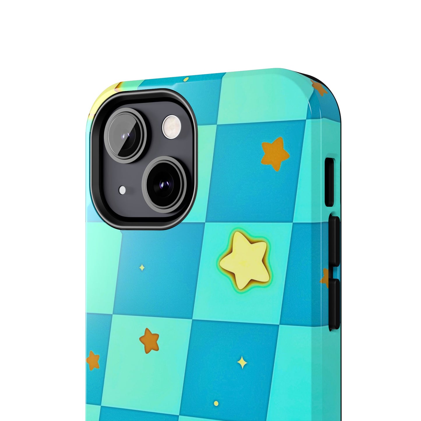 Vibrant Preppy Checkered Blue & Yellow Stars Tough Phone Case | Aesthetic