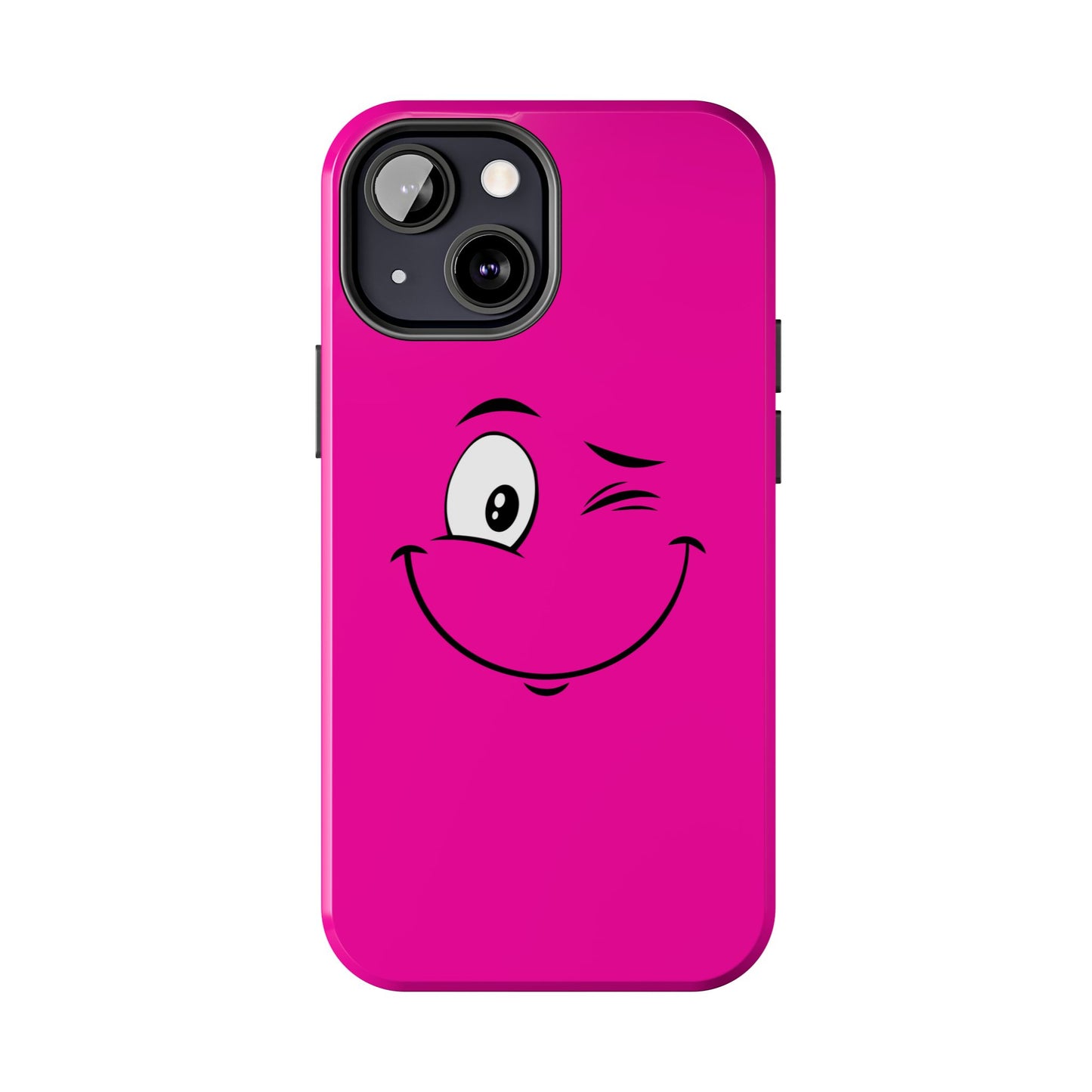 Winking Face Pink Background Cheeky Cartoon Style Tough Phone Case | Funny