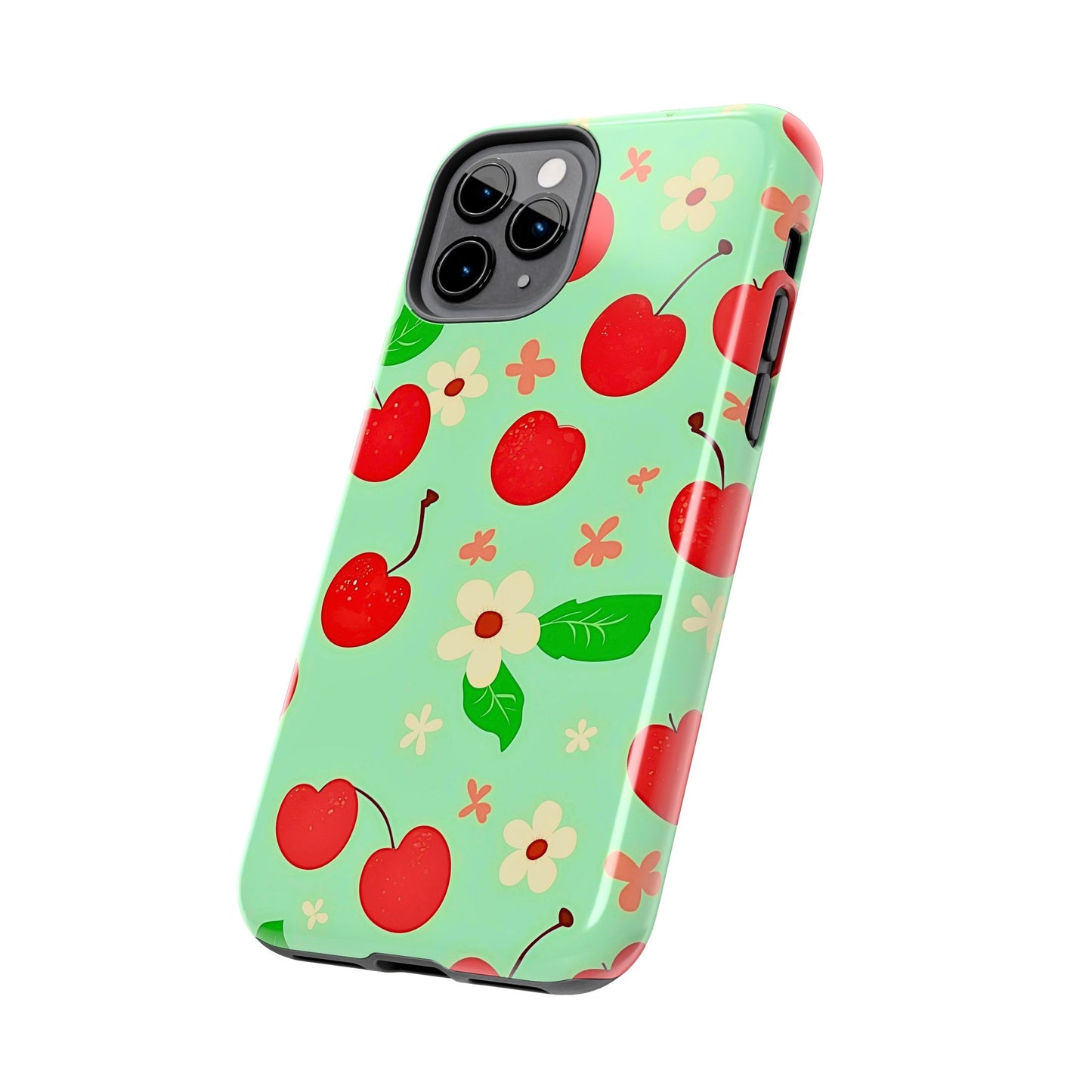 Cute Cherry Flower Pattern Mint Tough Phone Case | Aesthetic