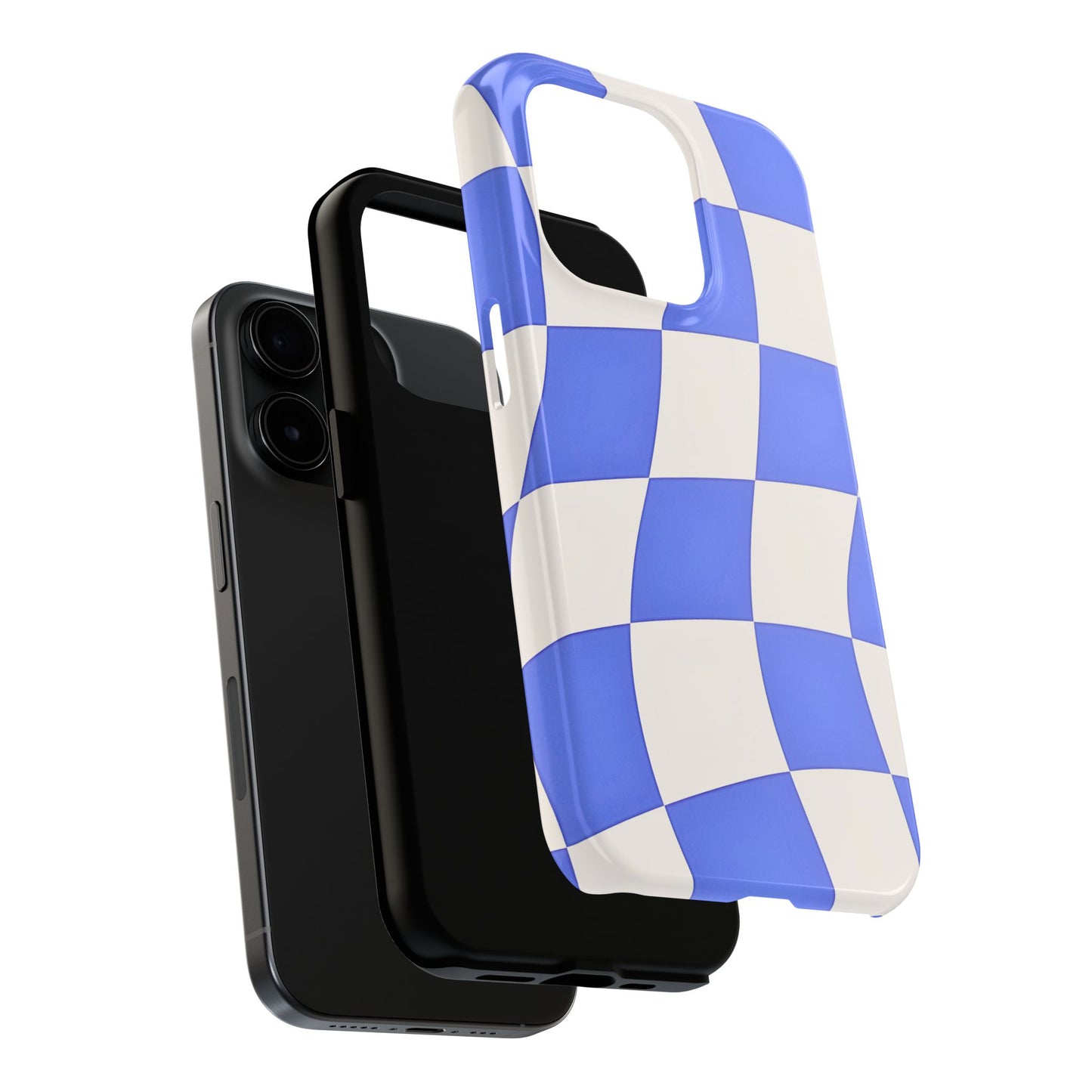 Funda resistente para teléfono con estampado ondulado de cuadros azules | Estética