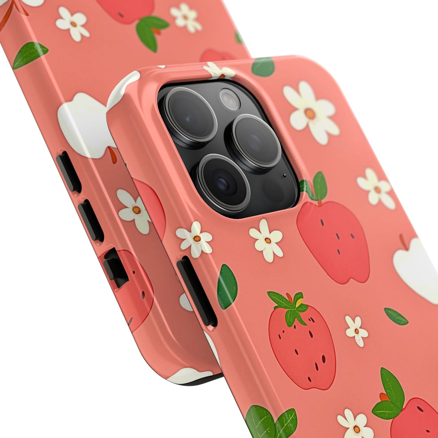 Strawberry Apple Flower Pattern Pink Tough Phone Case | Aesthetic