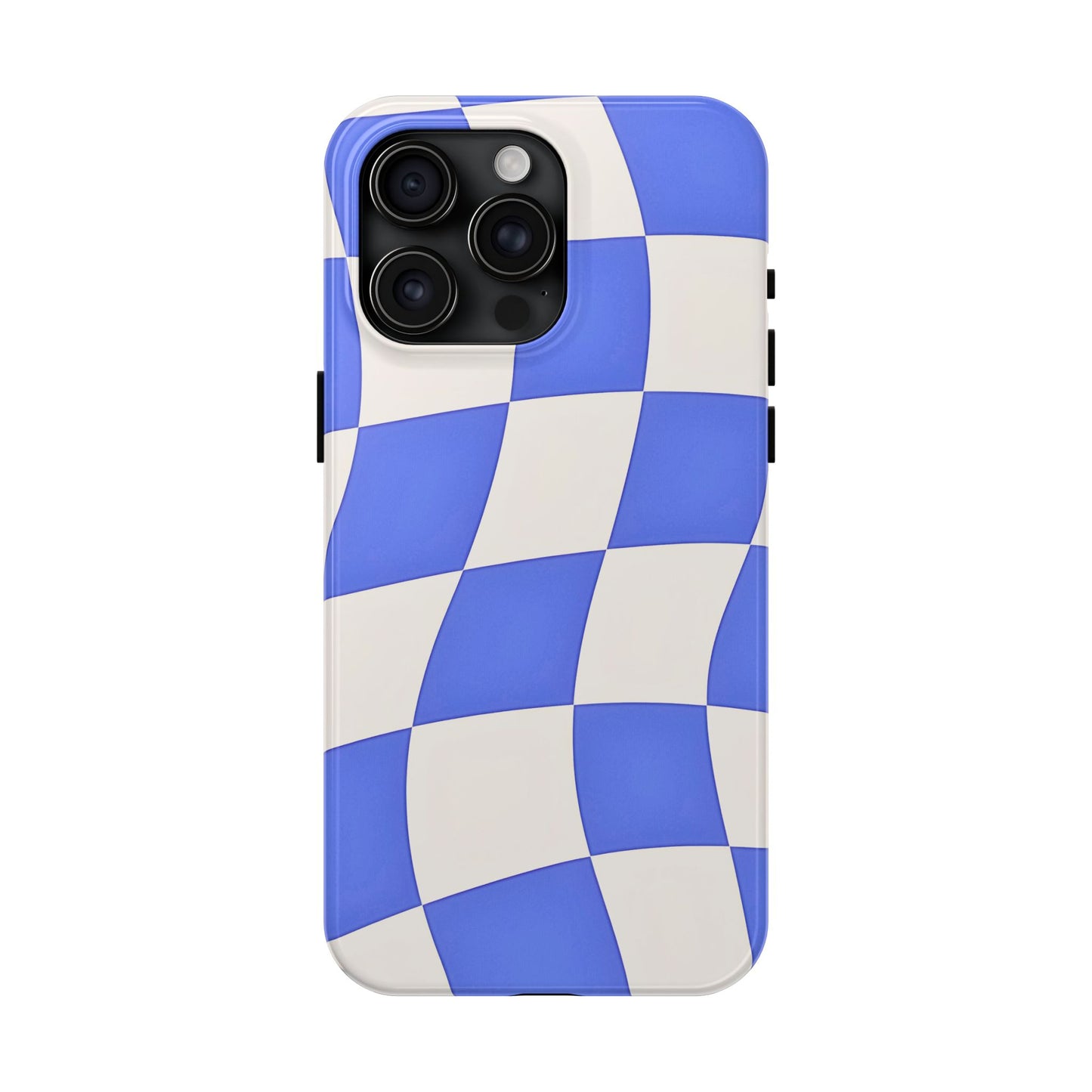 Funda resistente para teléfono con estampado ondulado de cuadros azules | Estética