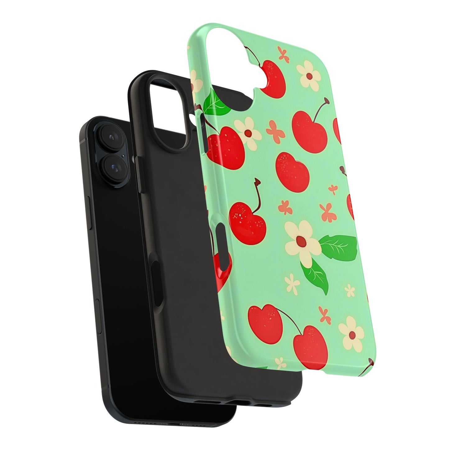 Cute Cherry Flower Pattern Mint Tough Phone Case | Aesthetic