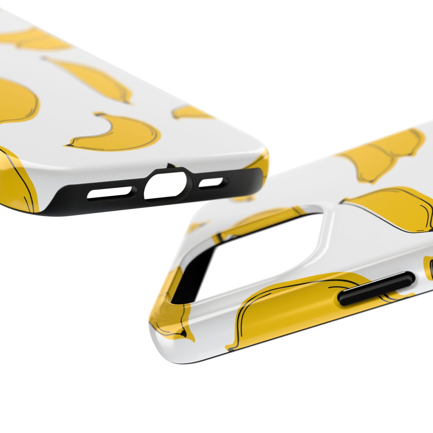 Bold Yellow Banana Pattern Minimal Line Art Tough Phone Case | Food