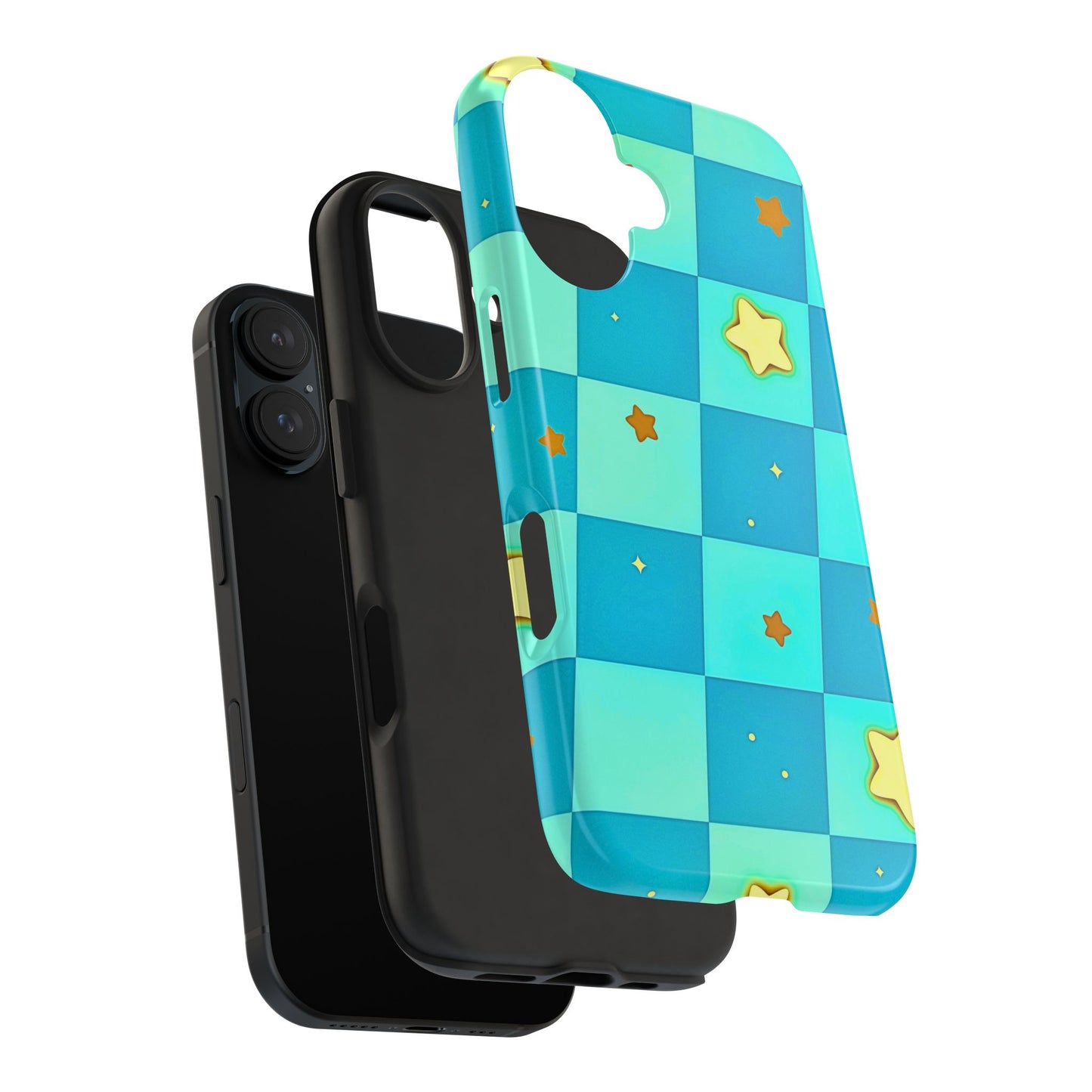 Vibrant Preppy Checkered Blue & Yellow Stars Tough Phone Case | Aesthetic