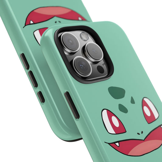 Green Leaf Dino Smile Red Eyes Cute Creature Tough Phone Case | Anime