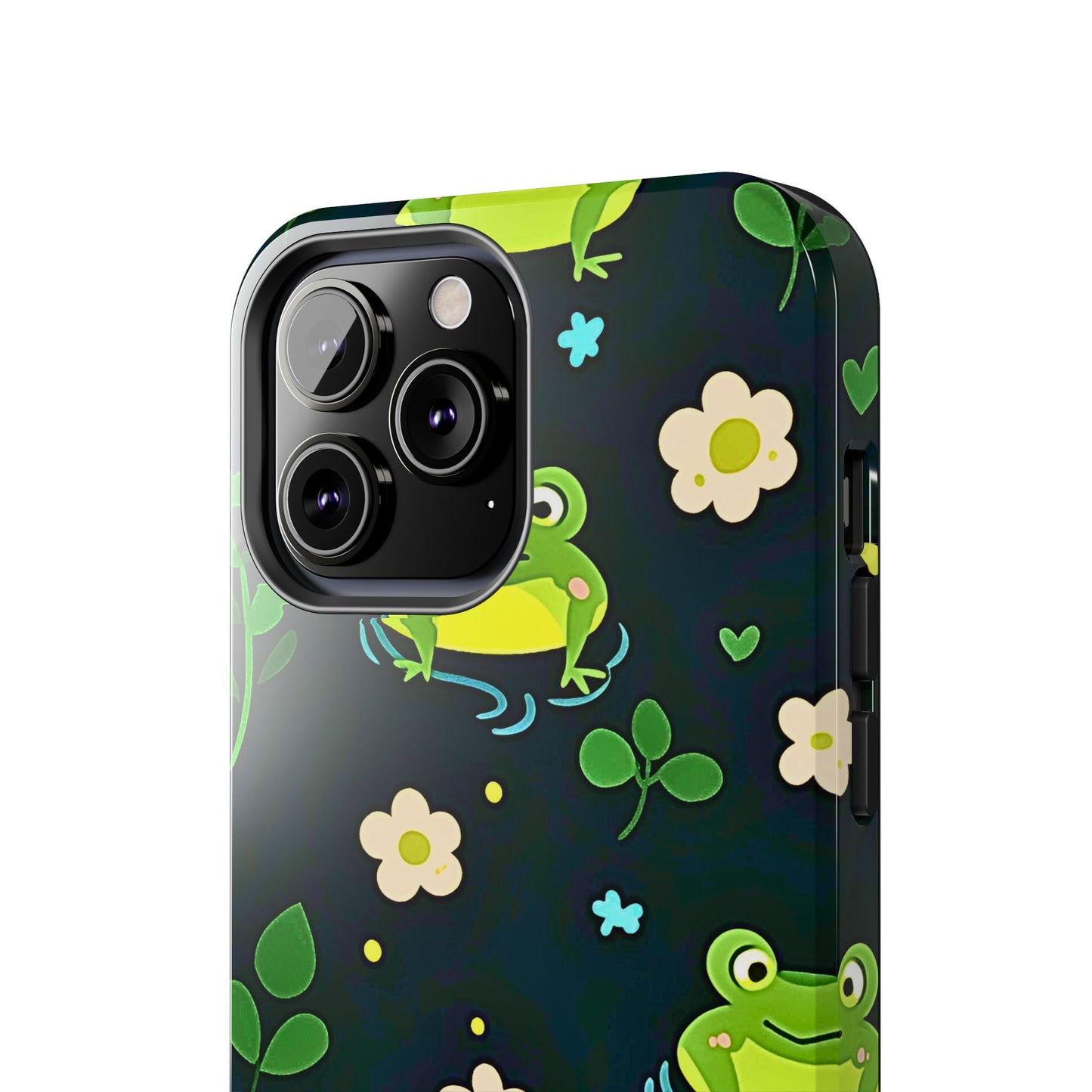 Kawaii Froggy Pattern Black Tough Phone Case | Animals