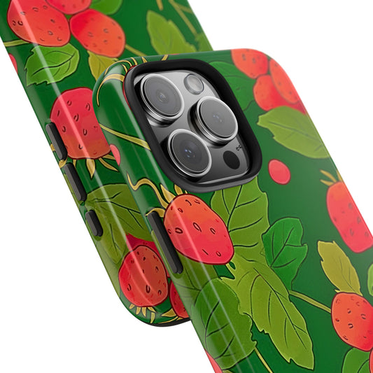 Dark Strawberry Pattern Preppy Tough Phone Case | Aesthetic