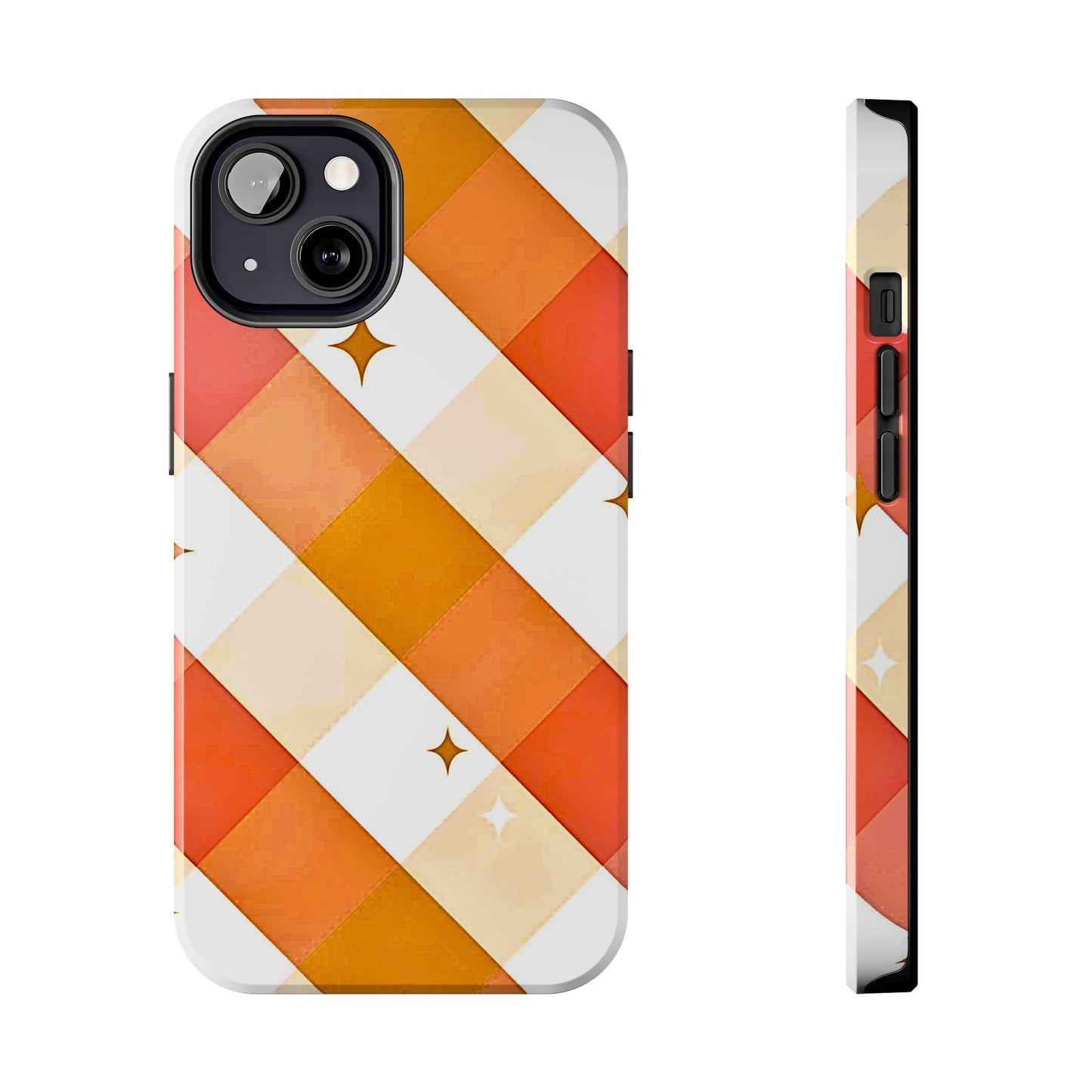 Pastel Orange & Pink Checkered Stars Tough Phone Case | Aesthetic