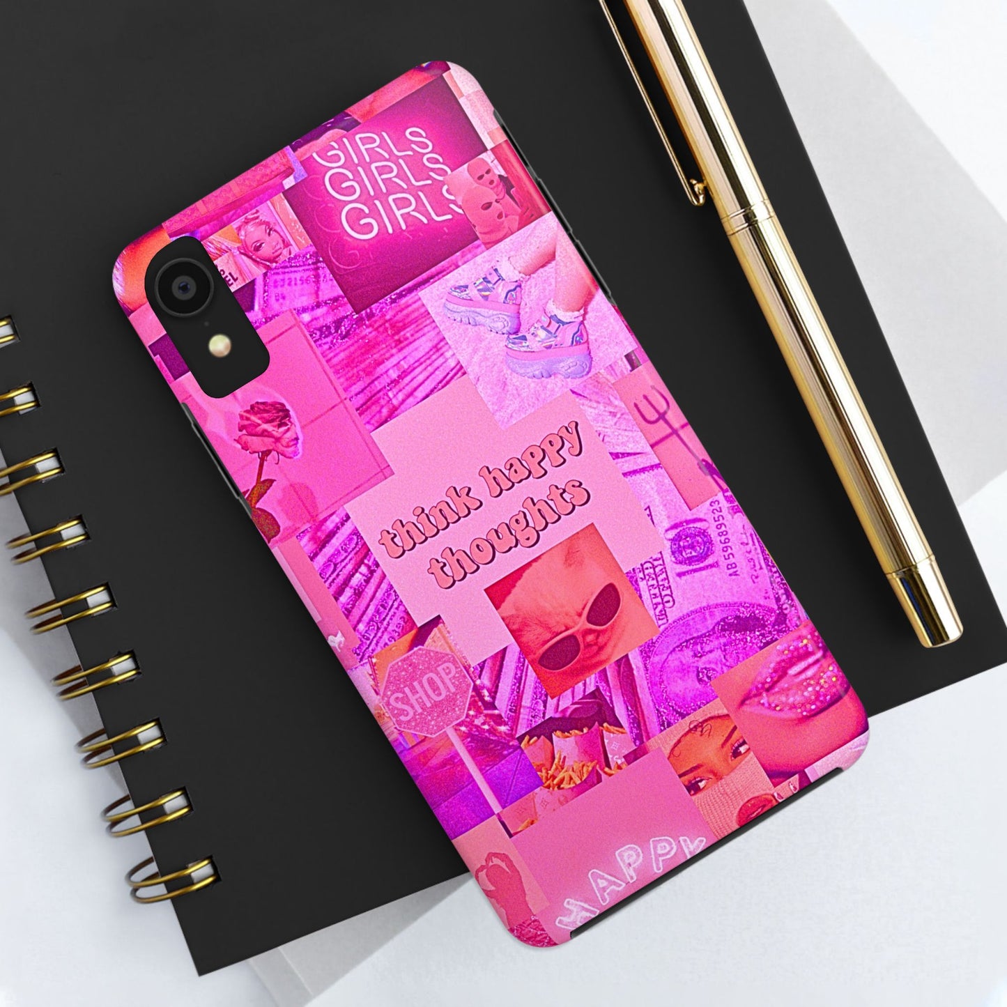 Think Happy Thoughts Pink Tough Phone Case | Aesthetic