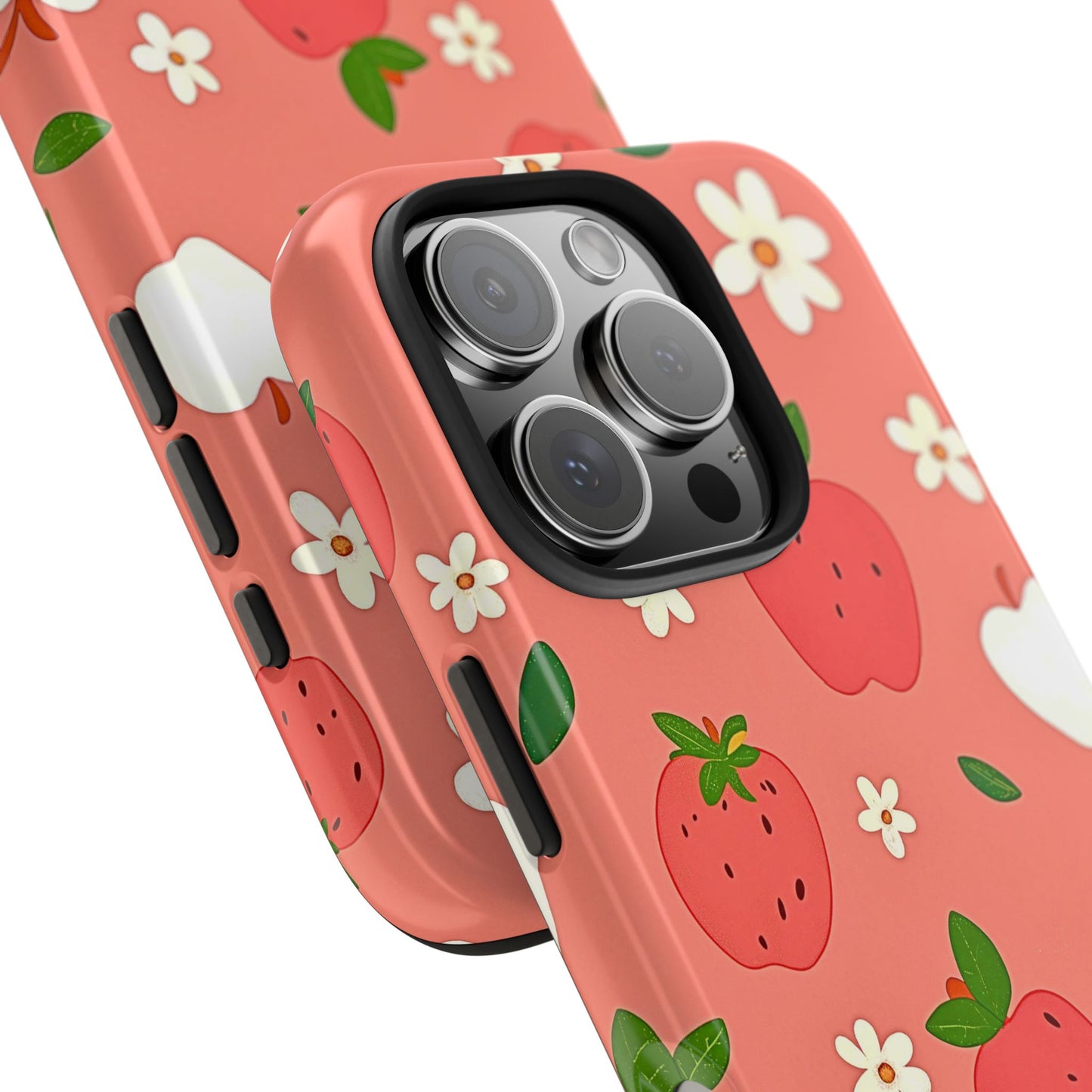 Strawberry Apple Flower Pattern Pink Tough Phone Case | Aesthetic