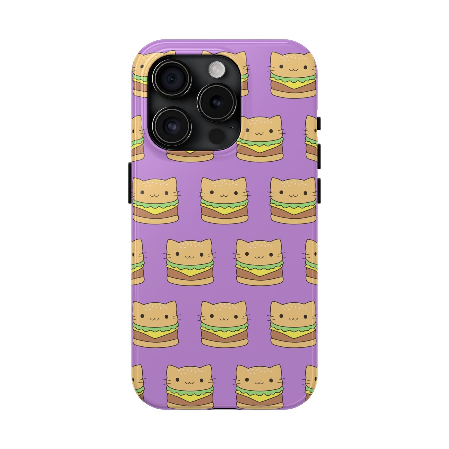 Kawaii Cat Burger Pattern Purple Background Cute Tough Phone Case | Food