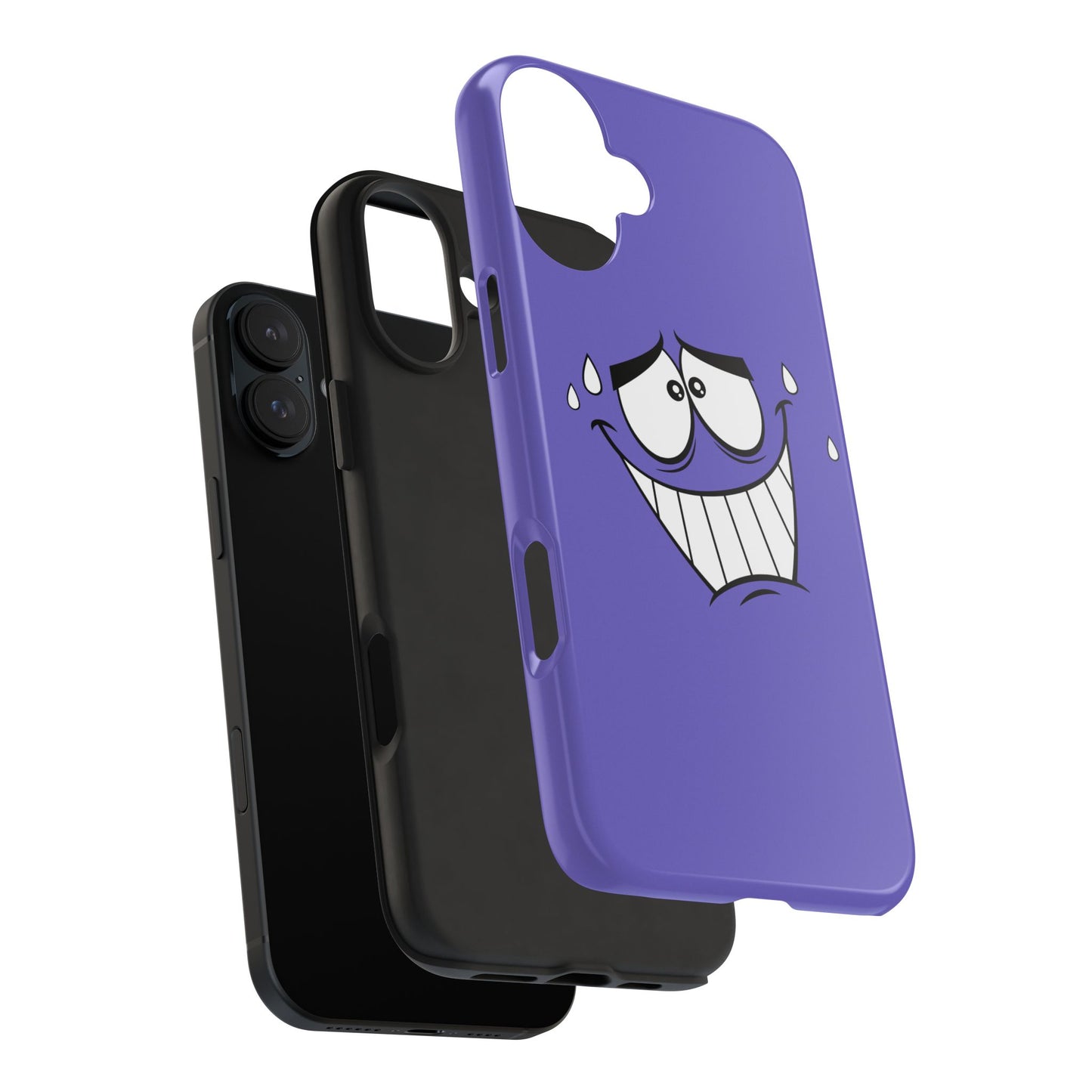 Awkward Nervous Cartoon Face Purple Background Tough Phone Case | Funny