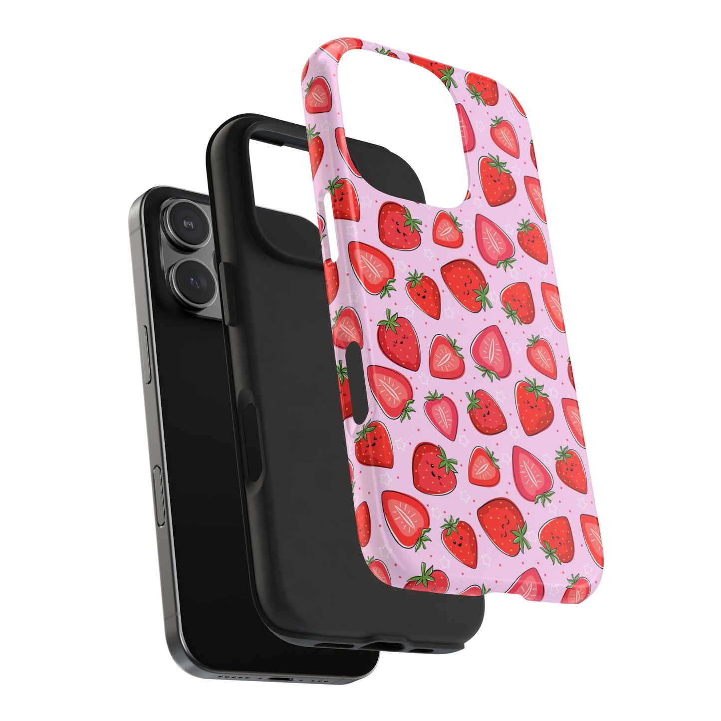 Kawaii Strawberry Cartoon Pattern Pink Aesthetic Tough Phone Case | Food