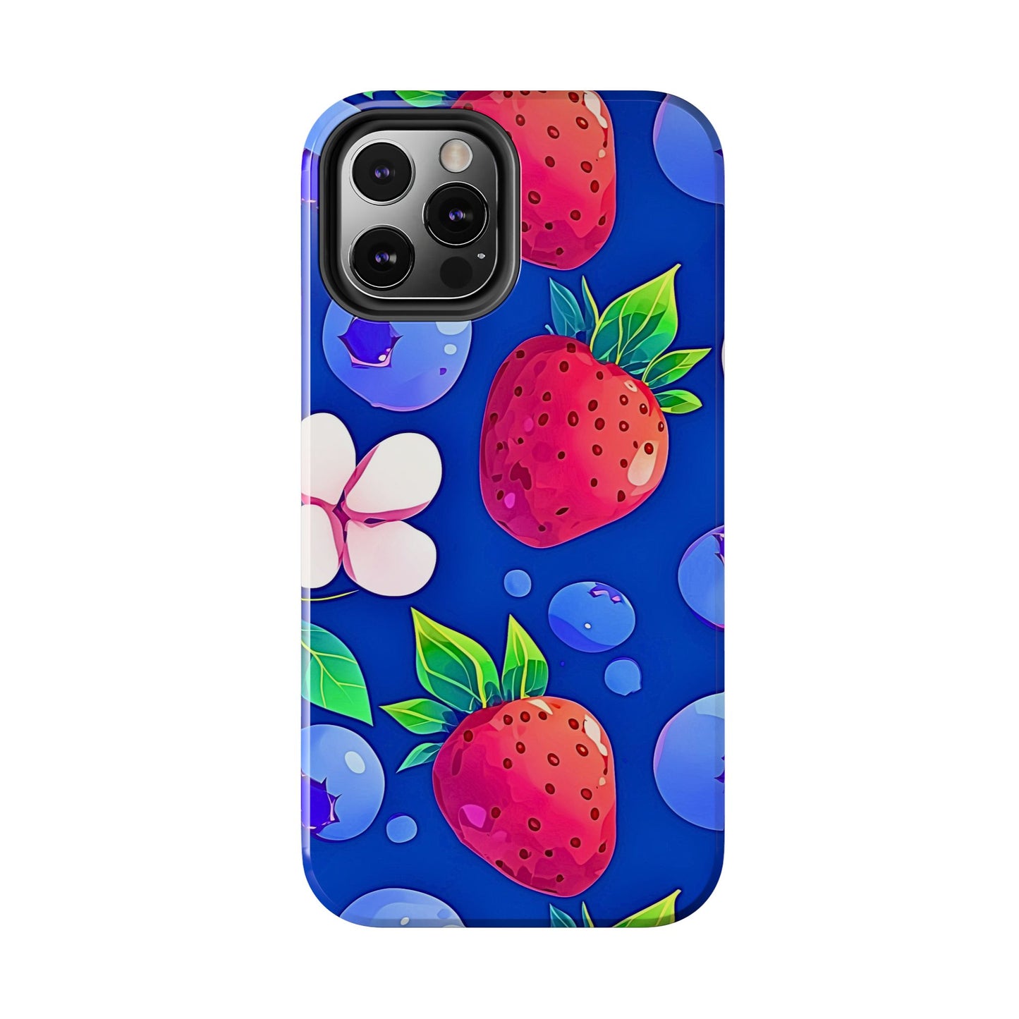 Cute Blueberry Strawberry Fruit Pattern Tough Phone Case | Aesthetic