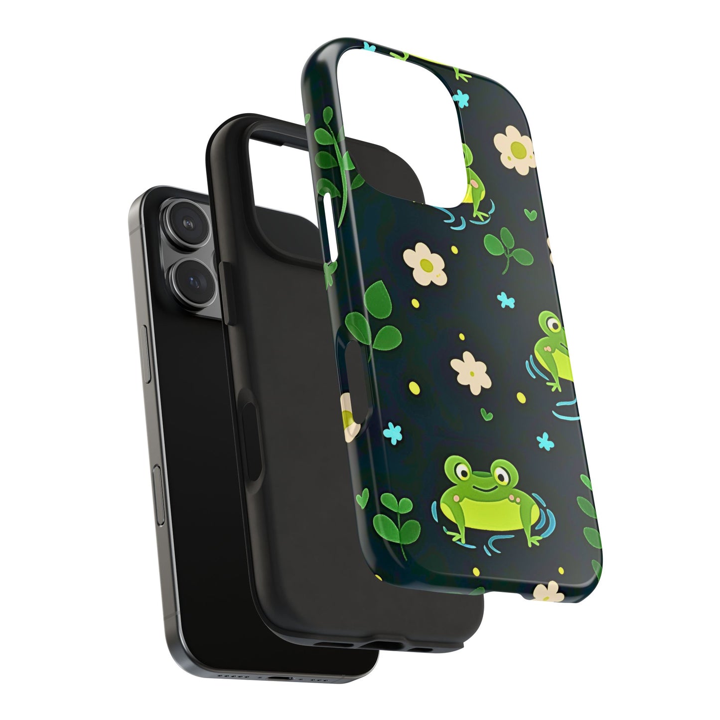 Kawaii Froggy Pattern Black Tough Phone Case | Animals