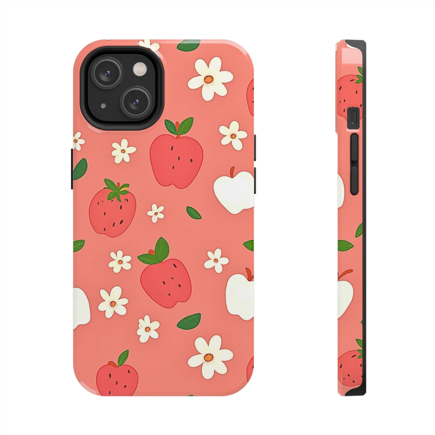 Strawberry Apple Flower Pattern Pink Tough Phone Case | Aesthetic