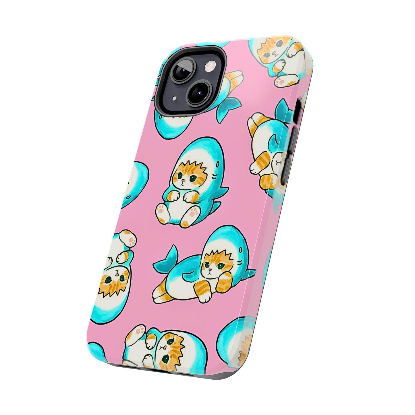 Pink Cute Shark Cats Pattern Tough Phone Case | Animals